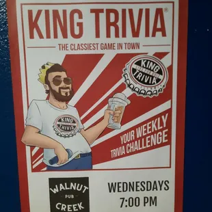 King Trivia Wednesday at 7pm