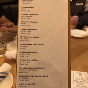 Drink menu