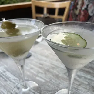 Dirty martini w/ bleu cheese olives and a gin cucumber martini