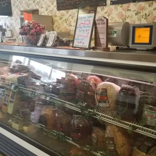 a display case full of food