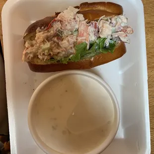 Lobster roll and clam chowder combo