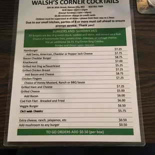 Front of menu October 2017