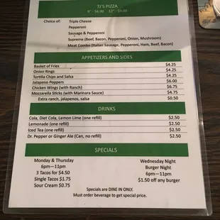 Back of menu October 2017