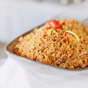 Spanish rice salad with sweet peppers and roasted corn.
