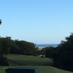 The tee box from hole#7.  It has a major blind spot, so be sure to use the mirror.