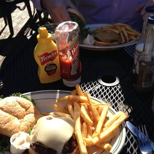 On the deck, 73 degrees October 21 and just served the amazing blue cheese burger &amp; fries. This is heaven!