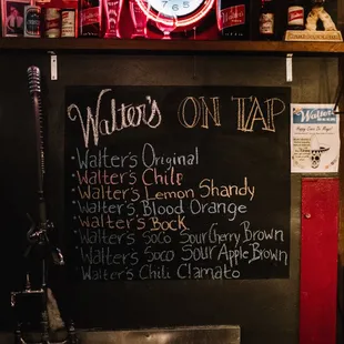 Regularly updated menu, several Walter's beers on tap.