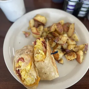 The Breakfast Wrap with bacon and home fries