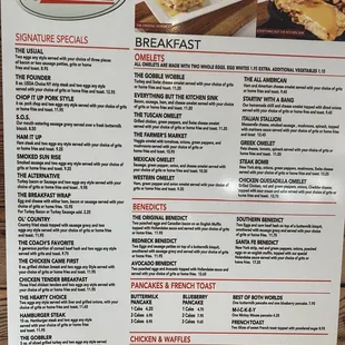 Breakfast menu , many items to choose from.