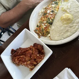 Western Omelet with Grits and Cornbeef Hash