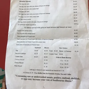 a menu on a table
