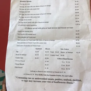 a menu on a table