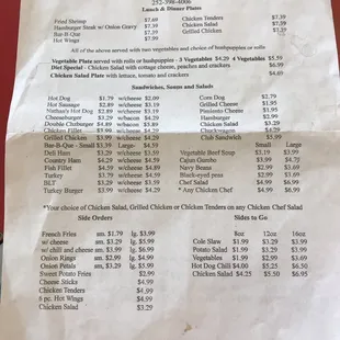 the menu for the restaurant