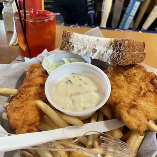 2-piece &quot;small&quot; order of Friday Fish Fry paired with an old fashioned.