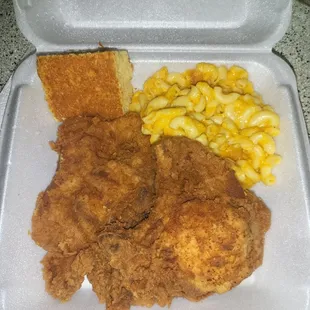 Porkchops, Mac and Cheese, Cornbread