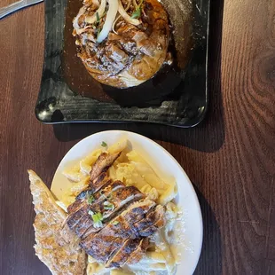 two plates of food on a table