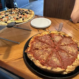 Thin crust and deep dish pizzas