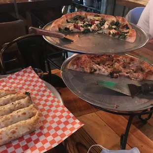 Greek pizza, cheese bread, BOM pizz