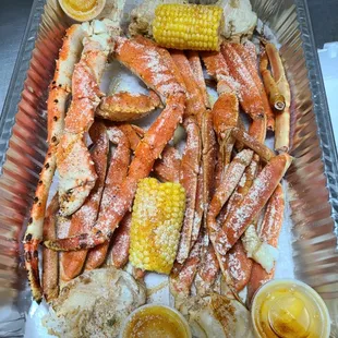 King crab legs, snow crab legs and corn on cob. Give it a try and tell us how much u luv them.