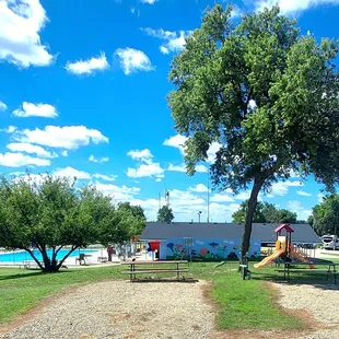 Campsites and tent sites  close to the playground and pool.