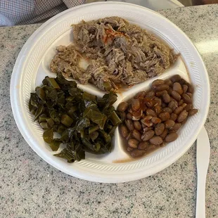 BBQ Pork collards and pinto beans.