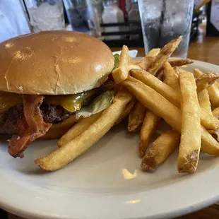 a burger and fries