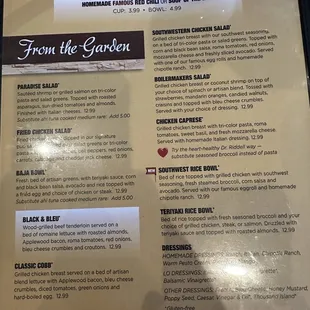 Menu salad and soup