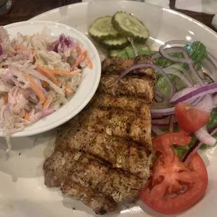 Grilled tenderloin (no bun) and cole slaw.
