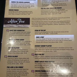 Menu entrees