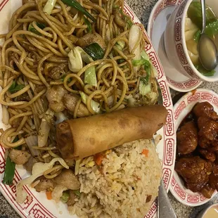 Dinner special chicken Chow Mein Fried Rice Crispy Spring Roll