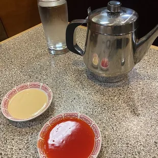 Complimentary sauces and tea  Which tea was delicious