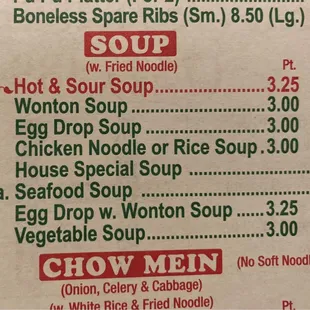 Menu as of 1/2023