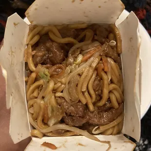 Small order of beef lo mein. Don&apos;t be fooled by the picture, there is a ton of it in the pint
