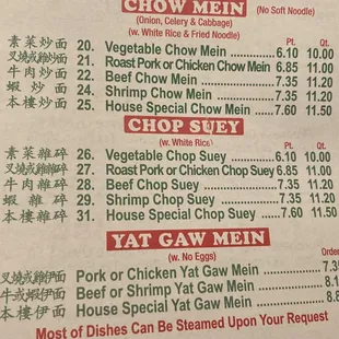 Menu as of 1/2023