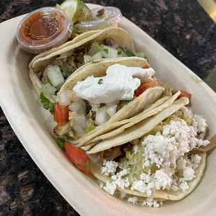 3 different tacos. They were all pretty terrible.