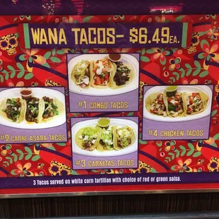 a menu for tacos