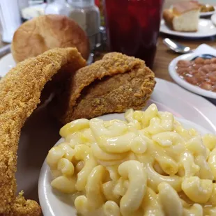 Not on the menu, but available if you say you can&apos;t decide between fried chicken or catfish. A combo with a piece of each and two sides.