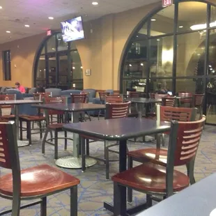tables and chairs in a restaurant