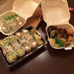 Philadelphia roll x2, California &amp; The soft shell crab roll(my favorite)