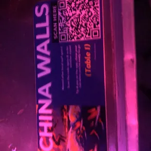 QR code menu for drinks and karaoke songs