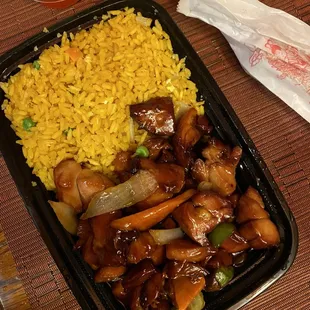 Bourbon chicken with fried rice