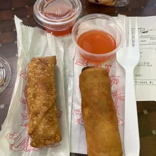 Egg roll left spring roll right. Egg roll was better