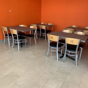 empty tables and chairs