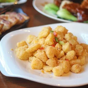 Sunset Pumpkin ($12) - fried pumpkin pieces encrusted in duck egg yolk  -- sweet and savoury!