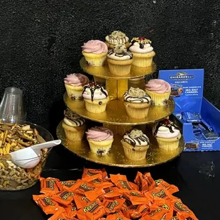 a display of cupcakes