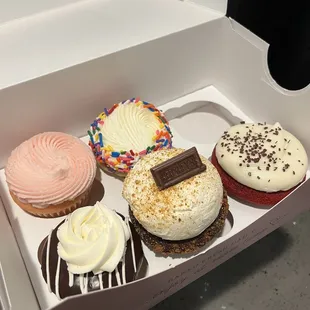 Top row: Pink Champagne + Happy Birthday  Bottom row: Boston Cream + S&apos;mores + Red Velvet