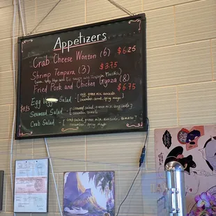 a menu on the wall of a restaurant