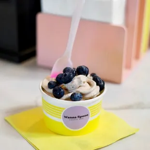 a bowl of cereal with blueberries