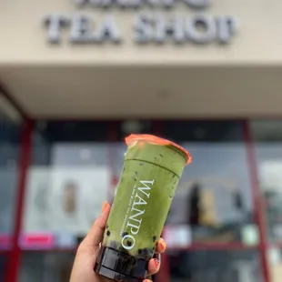 Matcha Latte with boba &amp; oat milk