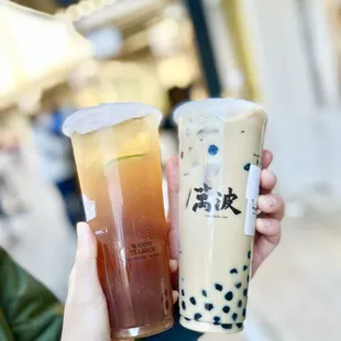 Aiyu Jelly Lemon Green Tea and Wanpo Milk Tea with Boba
